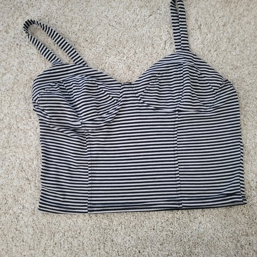 PAINT IT RED Blue and White Striped Crop Top